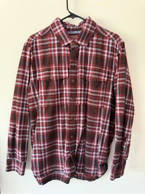 REI Cooperative Red and Brown Plaid Flannel Button-Down Shirt